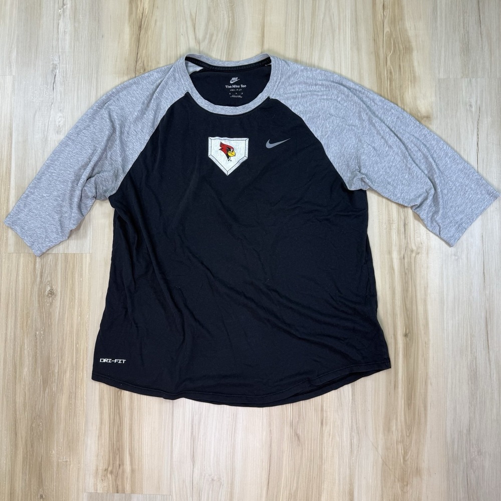 Nike Dri-FIT Raglan Cardinals Baseball Tee Mens XL 3/4 Sleeve Black Grey Shirt